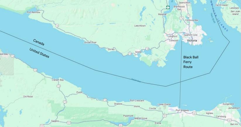 A map of the Juan de Fuca corridor on the Canada - US border