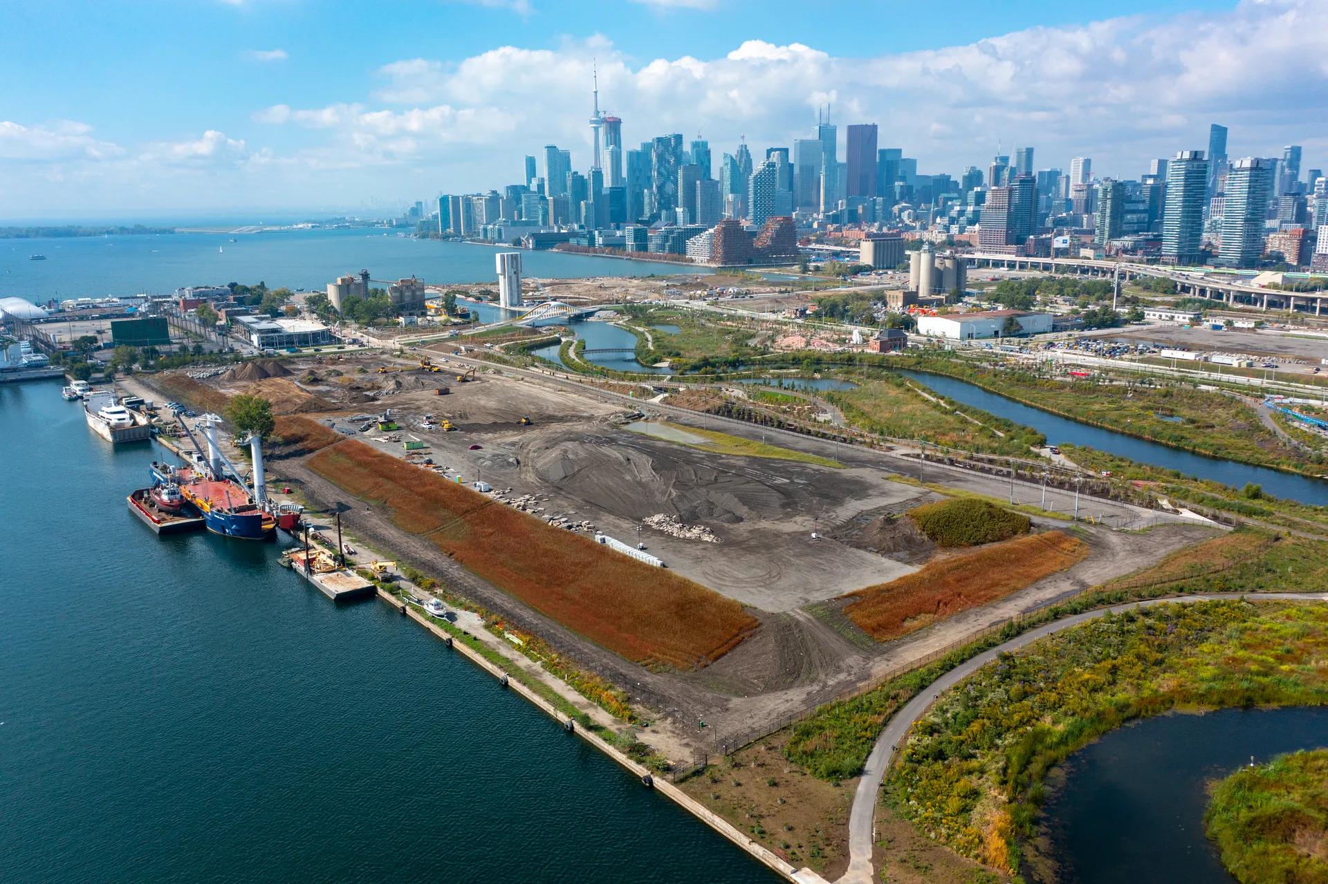 A plot of undeveloped land at the Port Lands on Toronto's waterfront