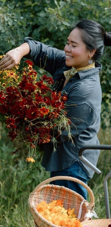 Portrait of Lourdes picking flowers