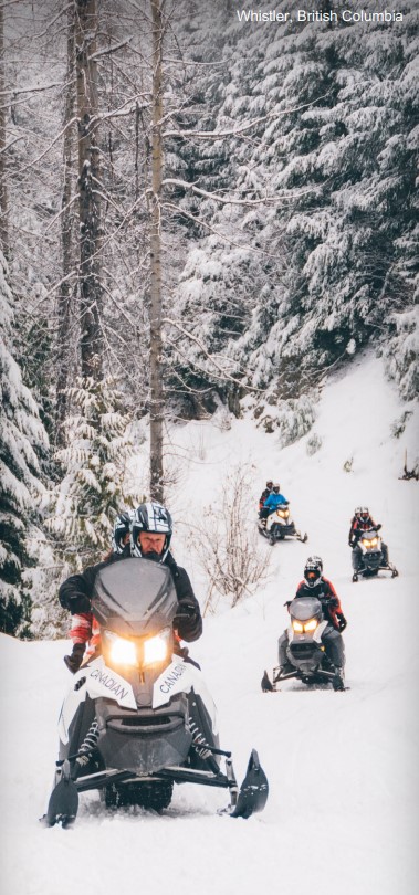 Group of snowmobilers in Whistler, British Columbia